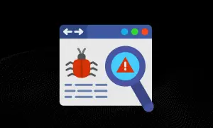 Grafika przedstawia okno przeglądarki z czerwoną biedronką, symbolem zagrożenia. Lupa z wykrzyknikiem w trójkącie sugeruje, że to **malware co to** jest badane.