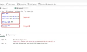 Kod SQL z transakcją, która próbuje wycofać zmiany bez ich rozpoczęcia. To przykład, jak nie używać common table expression.