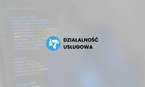 Kod PHP i ikona malowania z tekstem "Działalność usługowa". To może być wizytówka php developera.