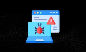 Komputer z czerwonym robakiem i ostrzeżeniem o błędzie. Lavasoft Web Companion chroni przed zagrożeniami.