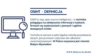 Grafika wyjaśnia, osint co to: technika zdobywania informacji z jawnych źródeł, znana też jako Biały Wywiad.