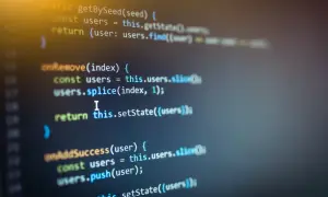 Fragment kodu JavaScript, który może być częścią aplikacji zbudowanej w **React** lub **Angular**.
