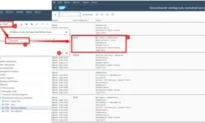 Wyszukiwanie transakcji finansowych SAP. Wpisano "*zamówie*", wyświetlono transakcje ME2N i ME81N związane z zamówieniami.