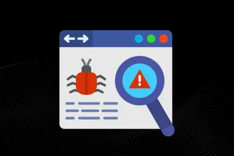 Grafika przedstawia okno przeglądarki z czerwoną biedronką, symbolem zagrożenia. Lupa z wykrzyknikiem w trójkącie sugeruje, że to **malware co to** jest badane.