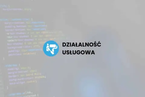 Kod PHP i ikona malowania z tekstem "Działalność usługowa". To może być wizytówka php developera.