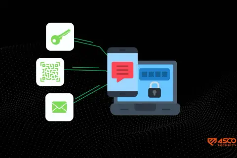 Klucz, kod QR i e-mail wspierają uwierzytelnianie dwuskładnikowe, chroniąc dostęp do laptopa i telefonu.