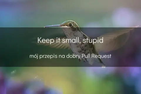 Koliber z napisem "Keep it small, stupid" i "mój przepis na dobry Pull Request".