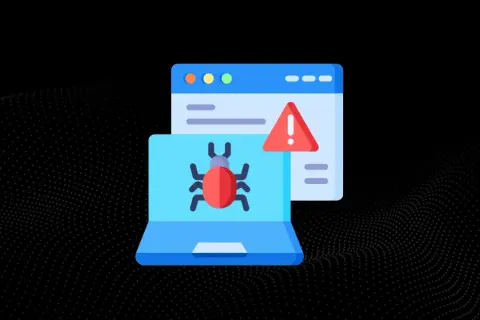 Komputer z czerwonym robakiem i ostrzeżeniem o błędzie. Lavasoft Web Companion chroni przed zagrożeniami.