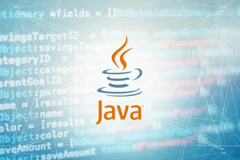 Logo Java na tle kodu i sieci neuronowych. Nowoczesne technologie programowania w Java 8.