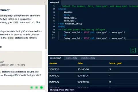 SQL: Wyświetlanie meczów wygranych przez Bolognę za pomocą instrukcji CASE w klauzuli WHERE.
