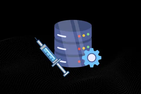 Ilustracja przedstawia strzykawkę obok bazy danych i koła zębatego, symbolizując zagrożenia związane z sql injection.