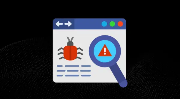 Grafika przedstawia okno przeglądarki z czerwoną biedronką, symbolem zagrożenia. Lupa z wykrzyknikiem w trójkącie sugeruje, że to **malware co to** jest badane.