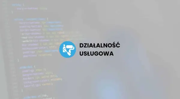 Kod PHP i ikona malowania z tekstem "Działalność usługowa". To może być wizytówka php developera.