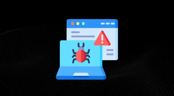 Komputer z czerwonym robakiem i ostrzeżeniem o błędzie. Lavasoft Web Companion chroni przed zagrożeniami.