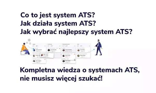 System ATS to narzędzie do zarządzania rekrutacją. Grafika pokazuje etapy procesu, od aplikacji po zatrudnienie.