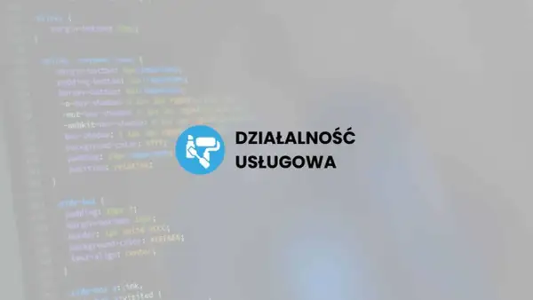 Kod PHP i ikona malowania z tekstem "Działalność usługowa". To może być wizytówka php developera.